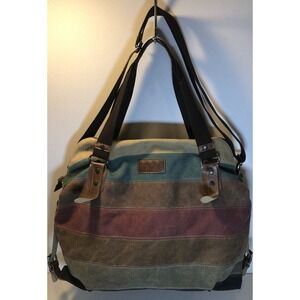 Winkine Multi Colored Striped Hand Bag Tote Double Handle Shoulder Purse X Large